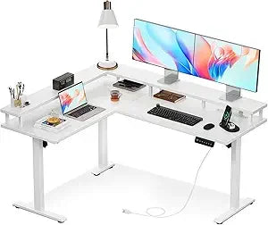Electric L Shaped Standing Desk Height Adjustable with Power Outlets