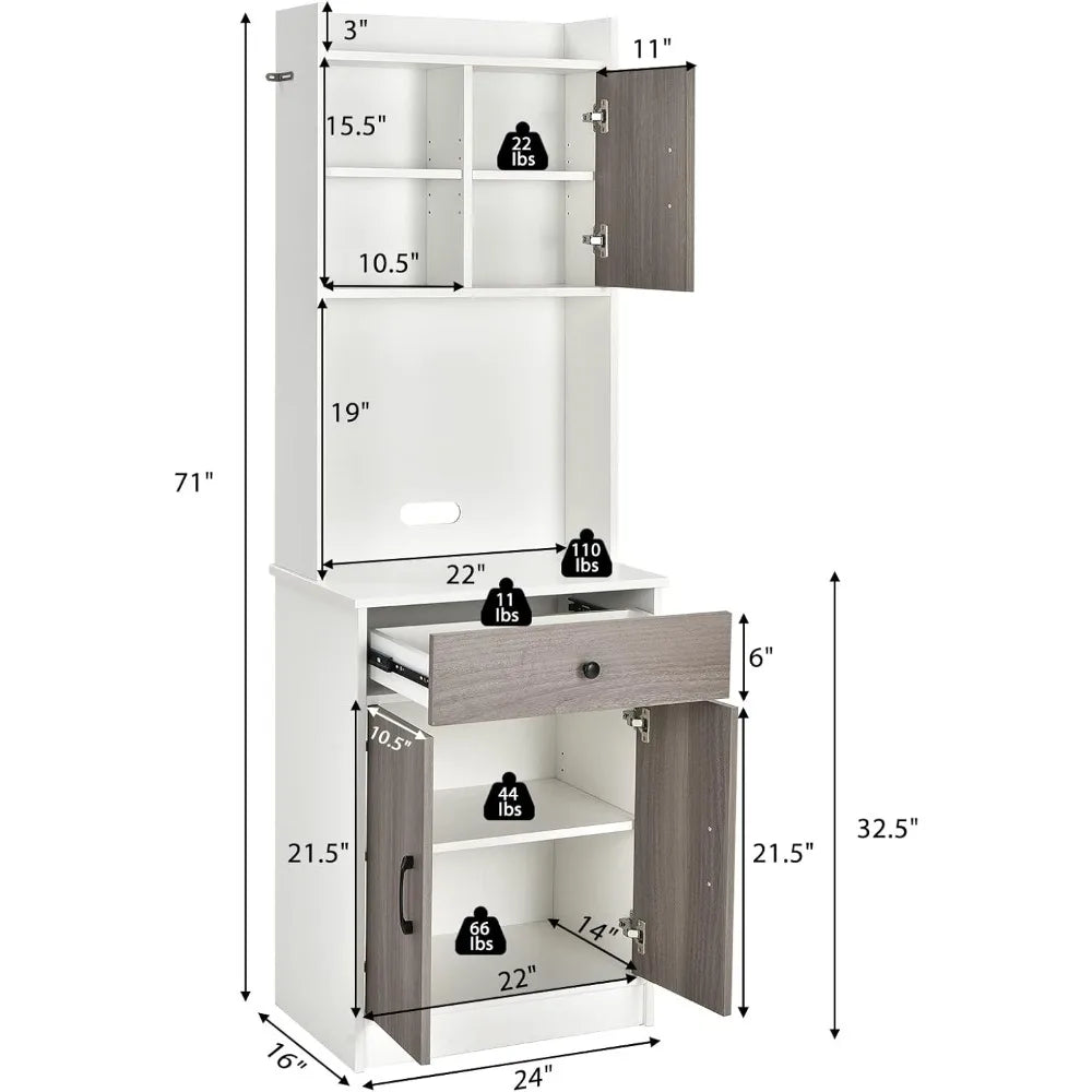 71 Inch Kitchen Pantry Storage Cabinet Freestanding Buffet Hutch