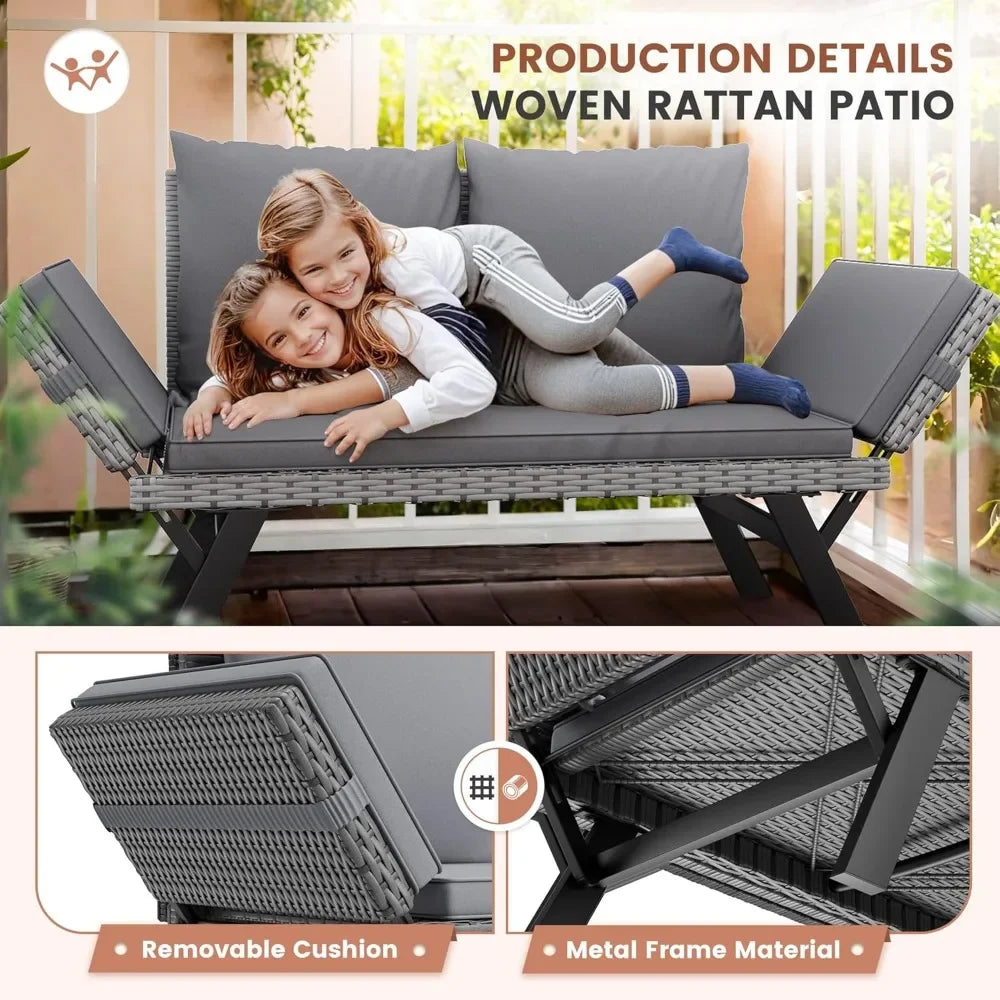 Ljustra Outdoor Convertible Sofa Woven Rattan Patio Furniture Sunbed