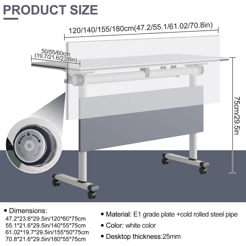 Folding Conference Table Mobile Flip Top Office Training Table 2 Pack