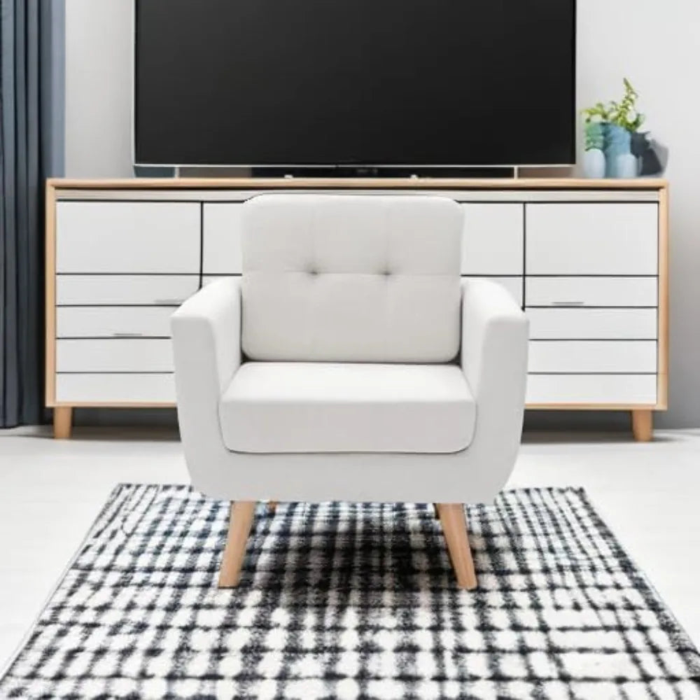 Linen Accent Chair Mid Century Modern Upholstered Reading Comfy Chair
