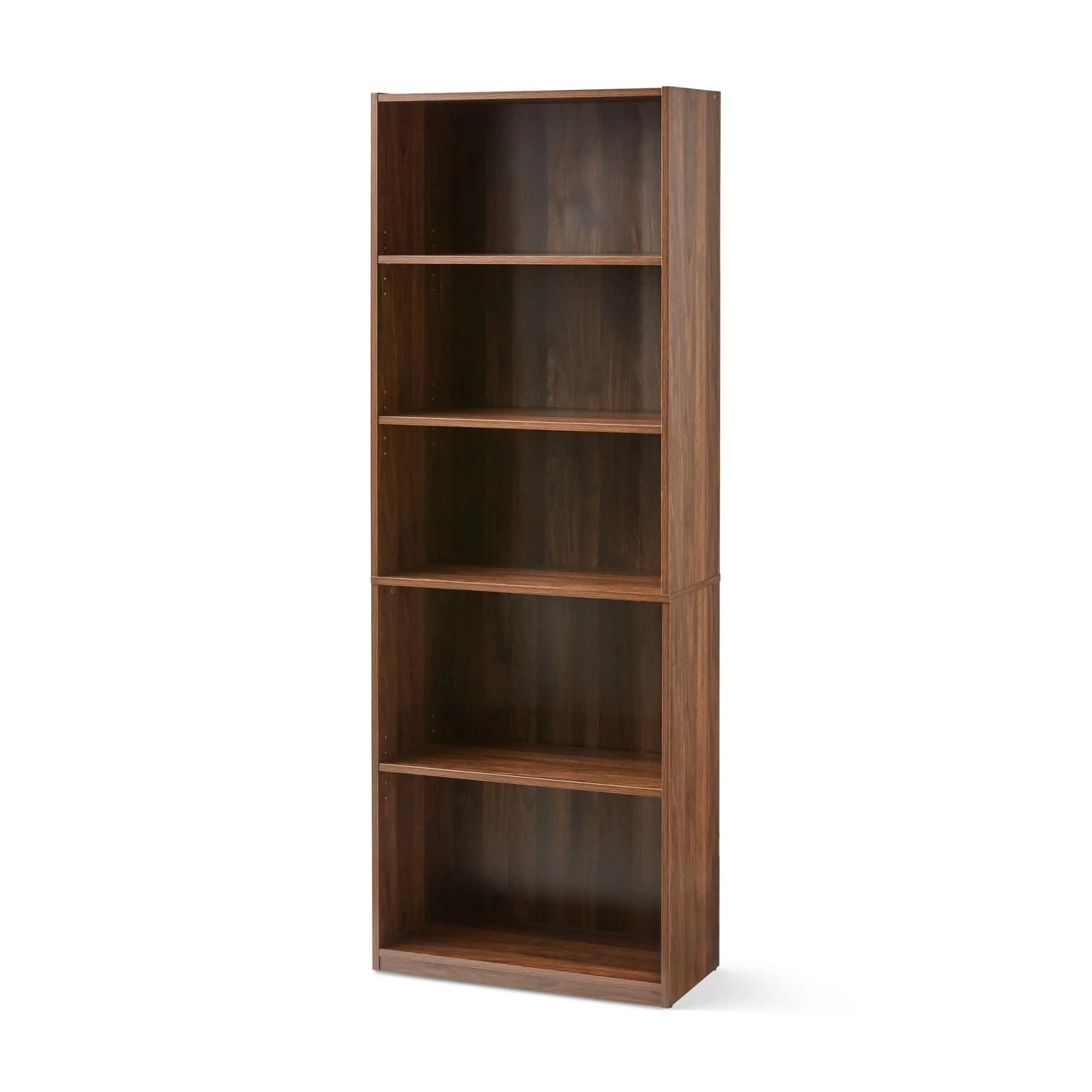 5 Shelf Bookcase Adjustable Shelves Sturdy Canyon Walnut Storage