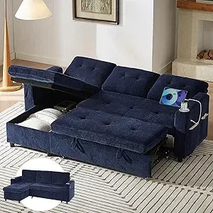 Ljustra Sleeper Sofa Pull Out Couch Bed with Storage Chaise