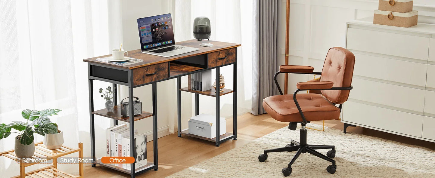 Ljustra 48 Inch Double Deck Shelving Office Desk with Storage Drawers