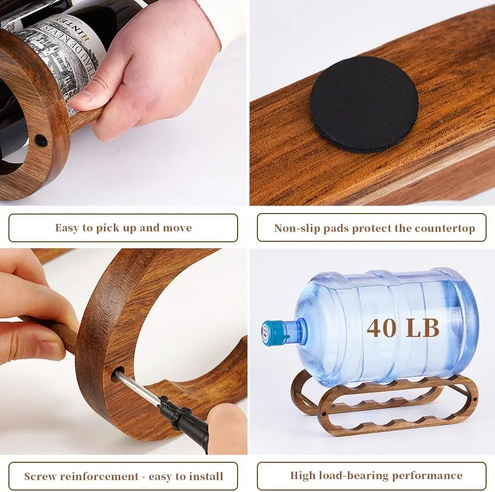 Wine Rack Water Bottle Organizer Adjustable Acacia Wood 2 Tier