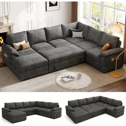 108 Inch Sectional Sleeper Sofa U Shaped Modular Couch with Storage