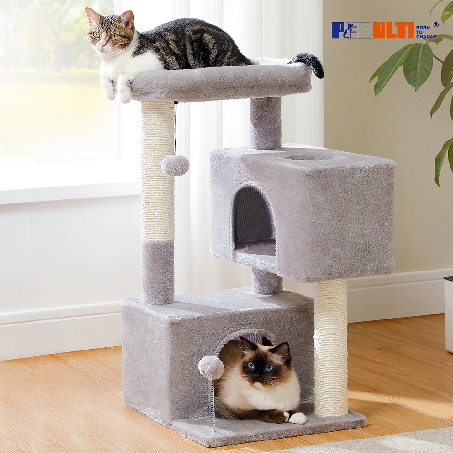 82cm Cat Tree Tower Detachable Perch Double Condo Indoor Cats