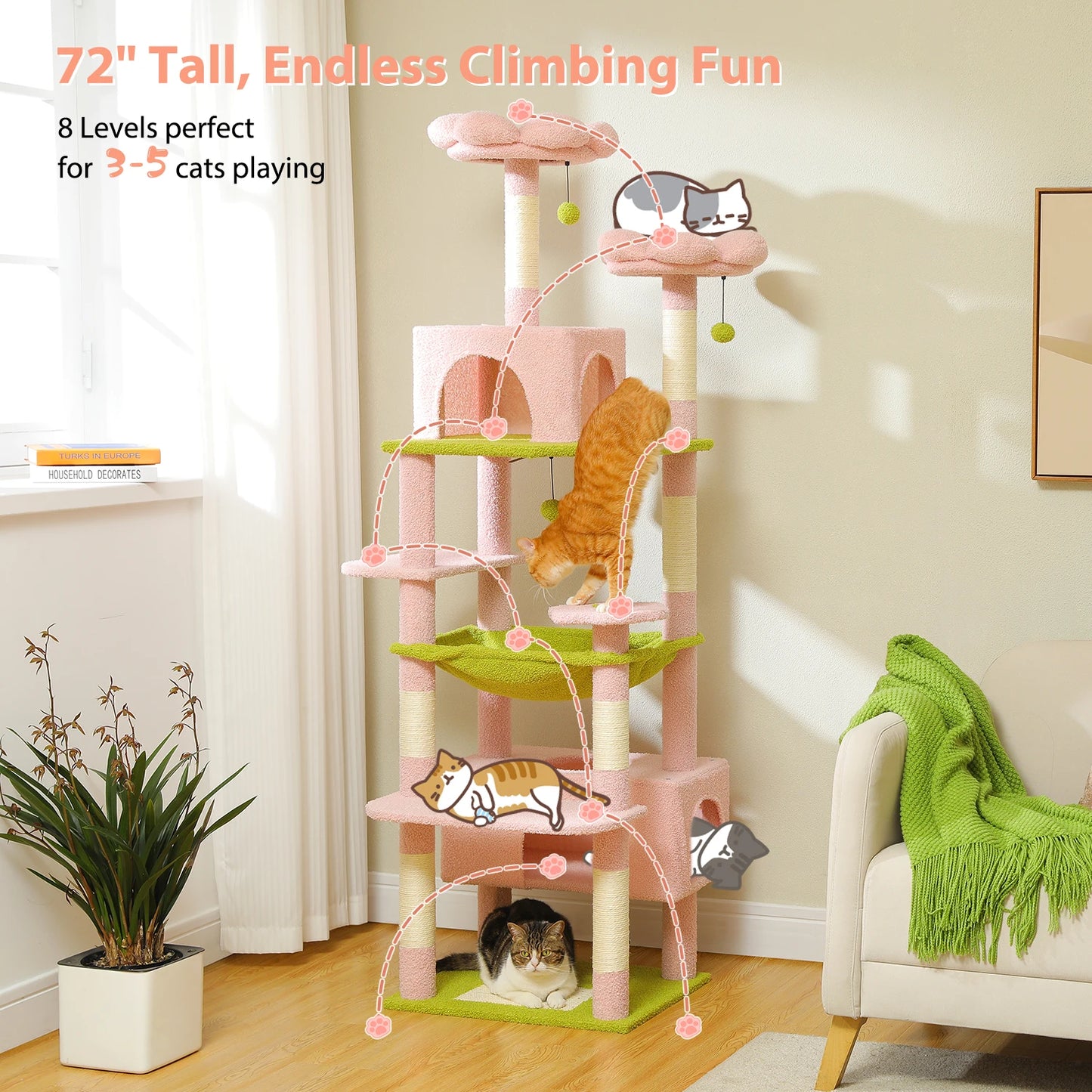 Multi-Level Cat Tree Tower Scratching Posts Hammock Condo Indoor Cats