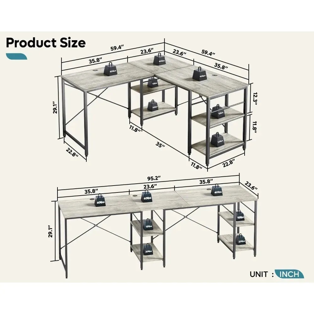 L Shaped Desk Reversible Corner Computer Desk for Home Office Large Writing
