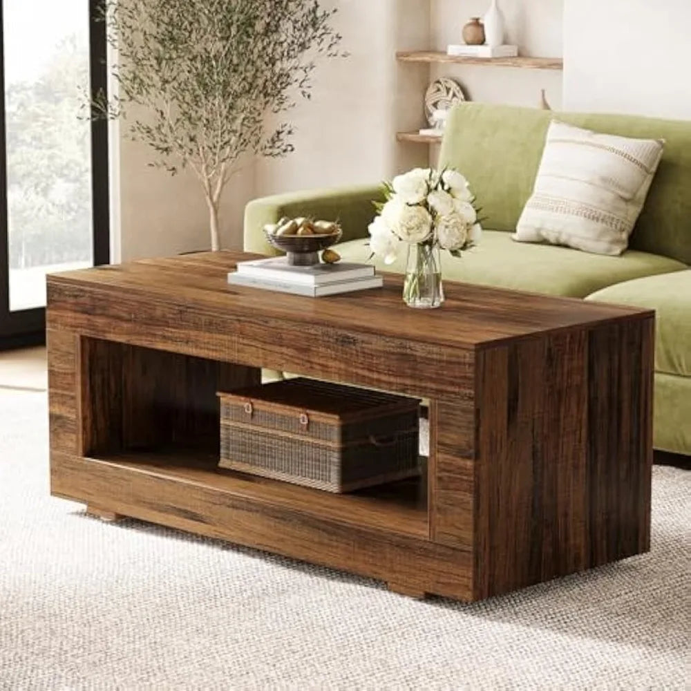 43 Inch Farmhouse Coffee Table with Storage Rustic Center Table
