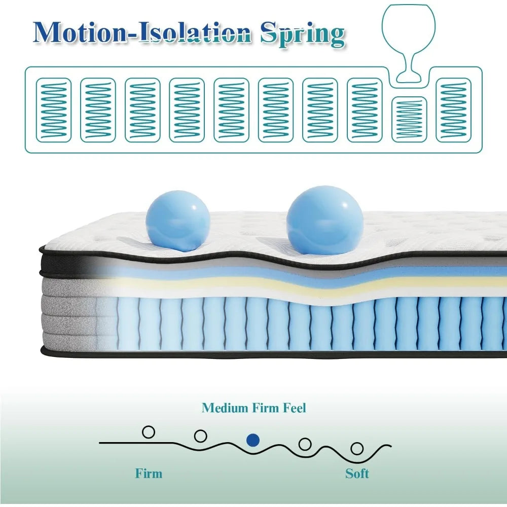 Ljustra Twin Mattress 10 Inch Hybrid Memory Foam Pocket Springs