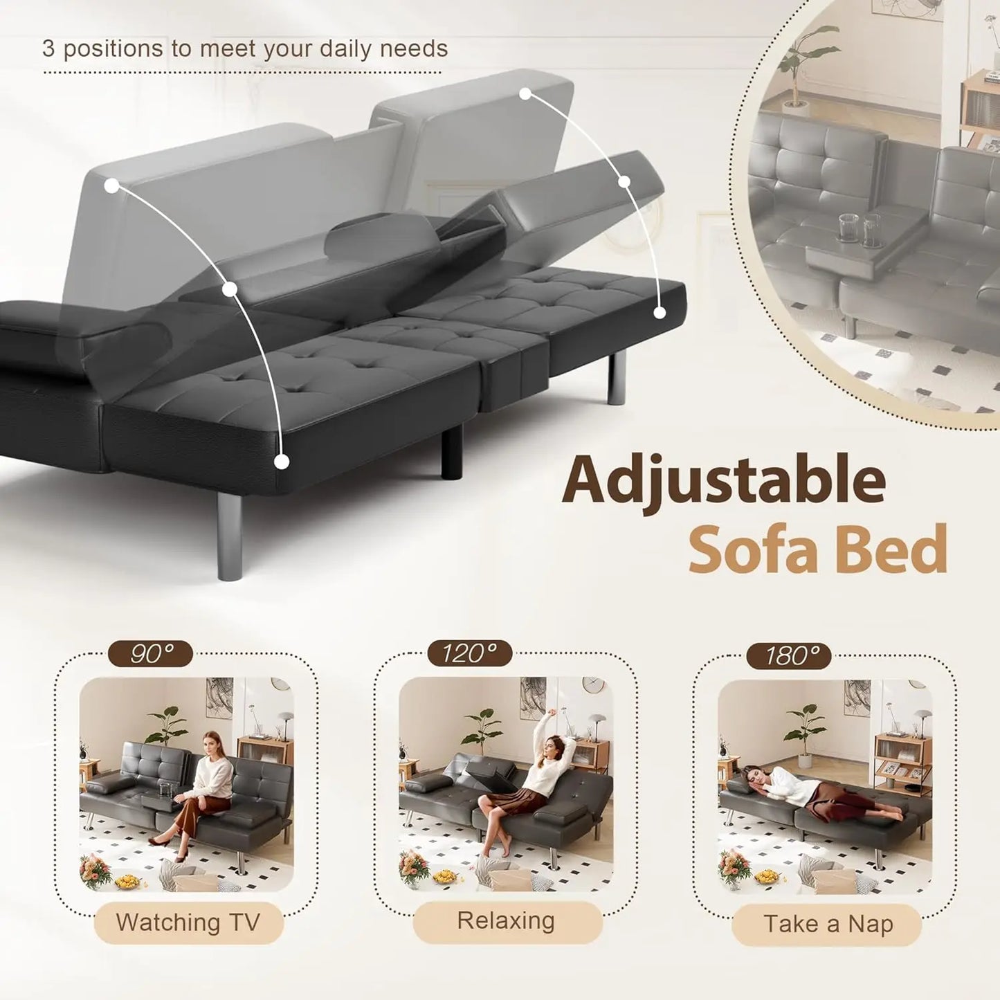 Convertible Futon Sofa Bed Sleeper Couch Loveseat with Armrests