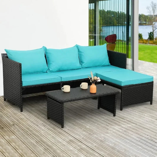 Valita 3-Piece Outdoor Rattan Furniture Set Patio Conversation Loveseat