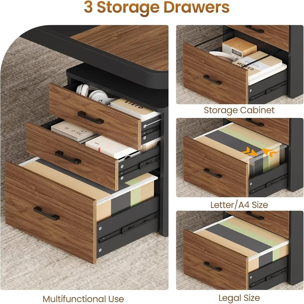 70.9 Inch Executive Desk Large Office Desk with Drawers and File Cabinet