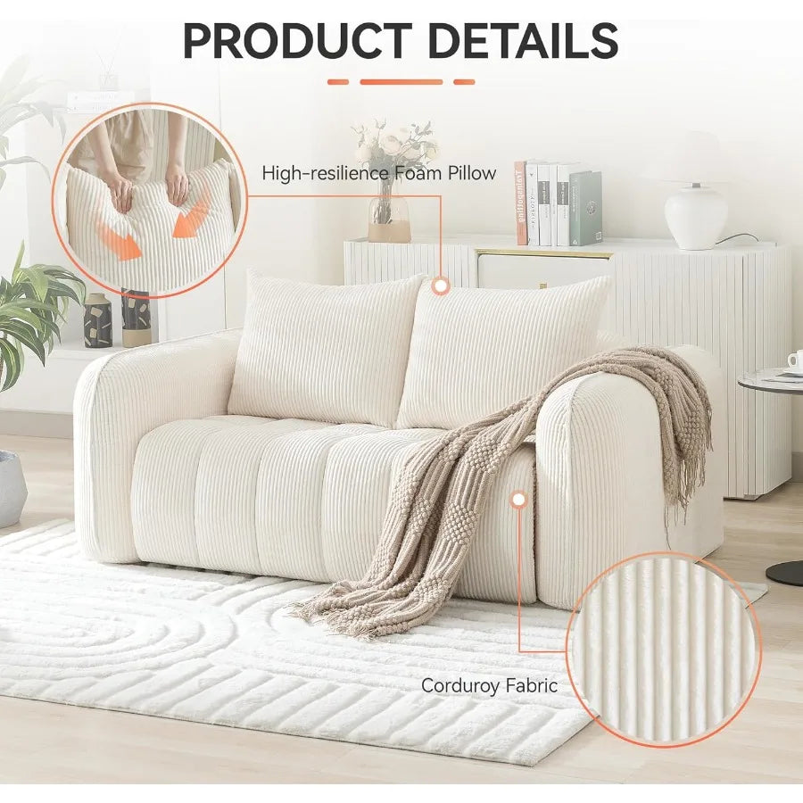 66in Boneless Corduroy Loveseat Sofa Tufted Deep Seat Couch for Living Room