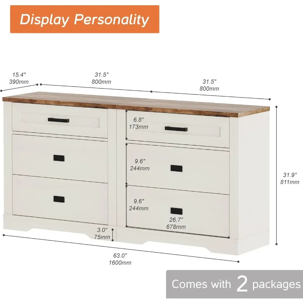 Solid Wood Nightstand Set of 2 Farmhouse Dresser with Drawers