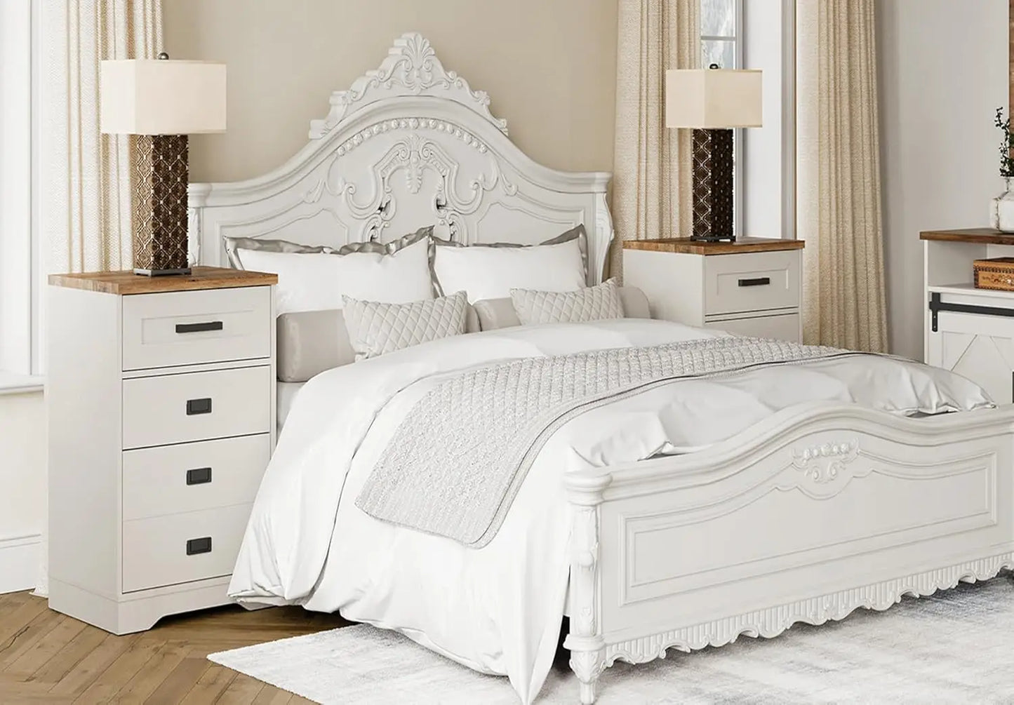 Tall Night Stand Set of 2 Bedside Tables 3 Drawers for Bedroom Living Room