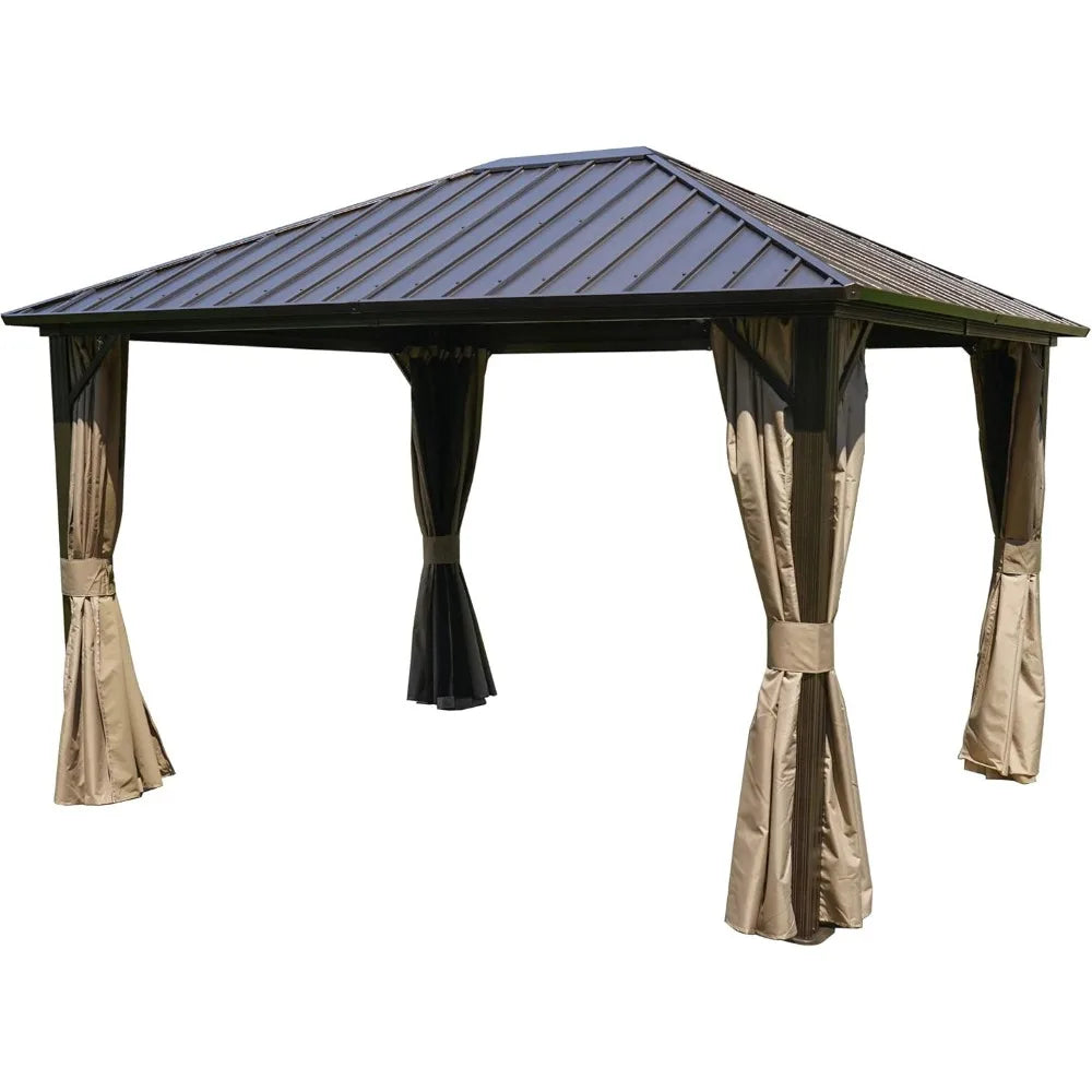 10x12 Hardtop Gazebo Metal Pavilion with Sidewalls for Patio Backyard