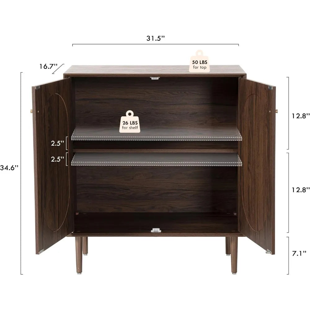 Rattan Storage Cabinet Set of 2 Modern Buffet Sideboard Kitchen Living Room