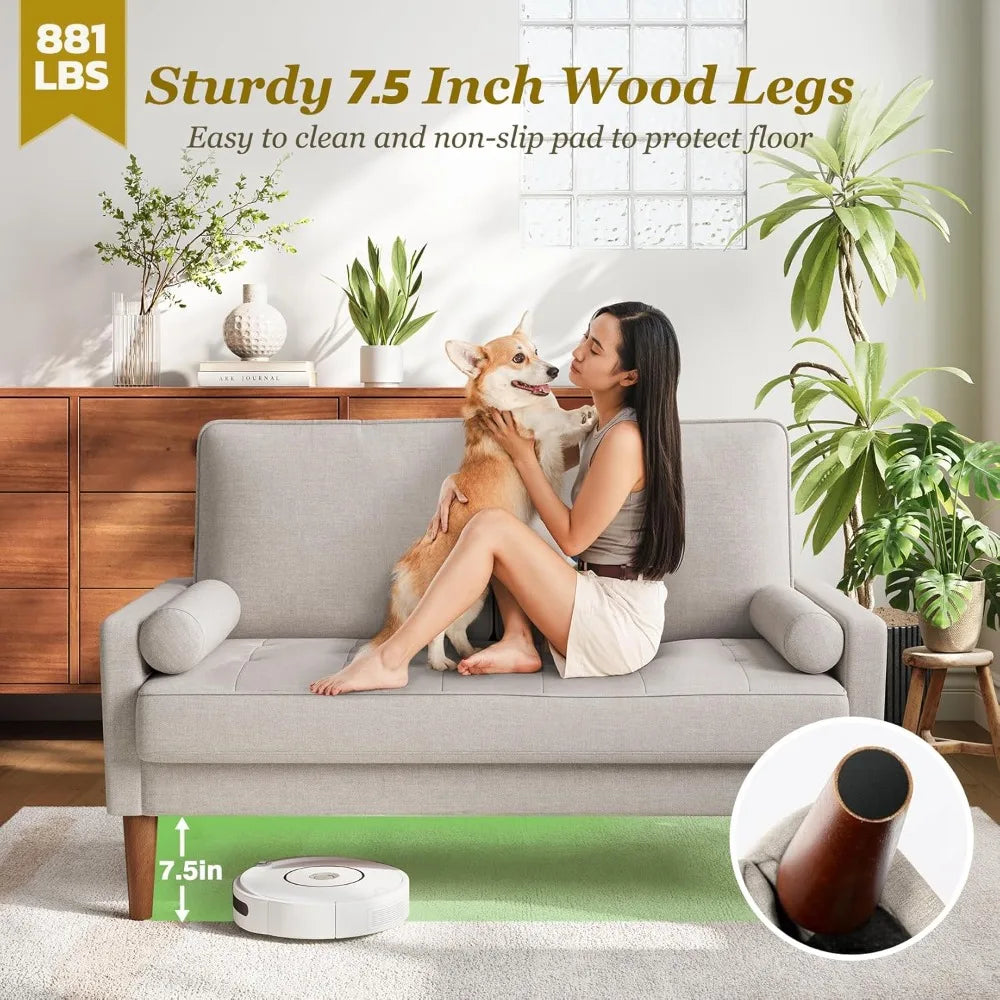 Modern 48" Linen Loveseat Sofa 2-Seater Couch with Pillow for Small Spaces Apartment