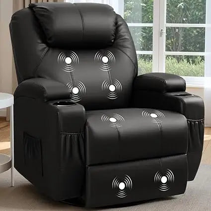 Recliner Chair 360° Swivel Rocker Massage Chair with Cup Holders Pockets