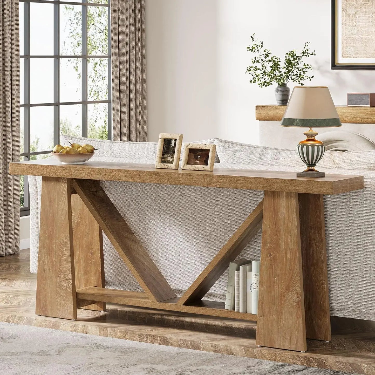 Extra Long Console Table Farmhouse Narrow Sofa Table for Living Room