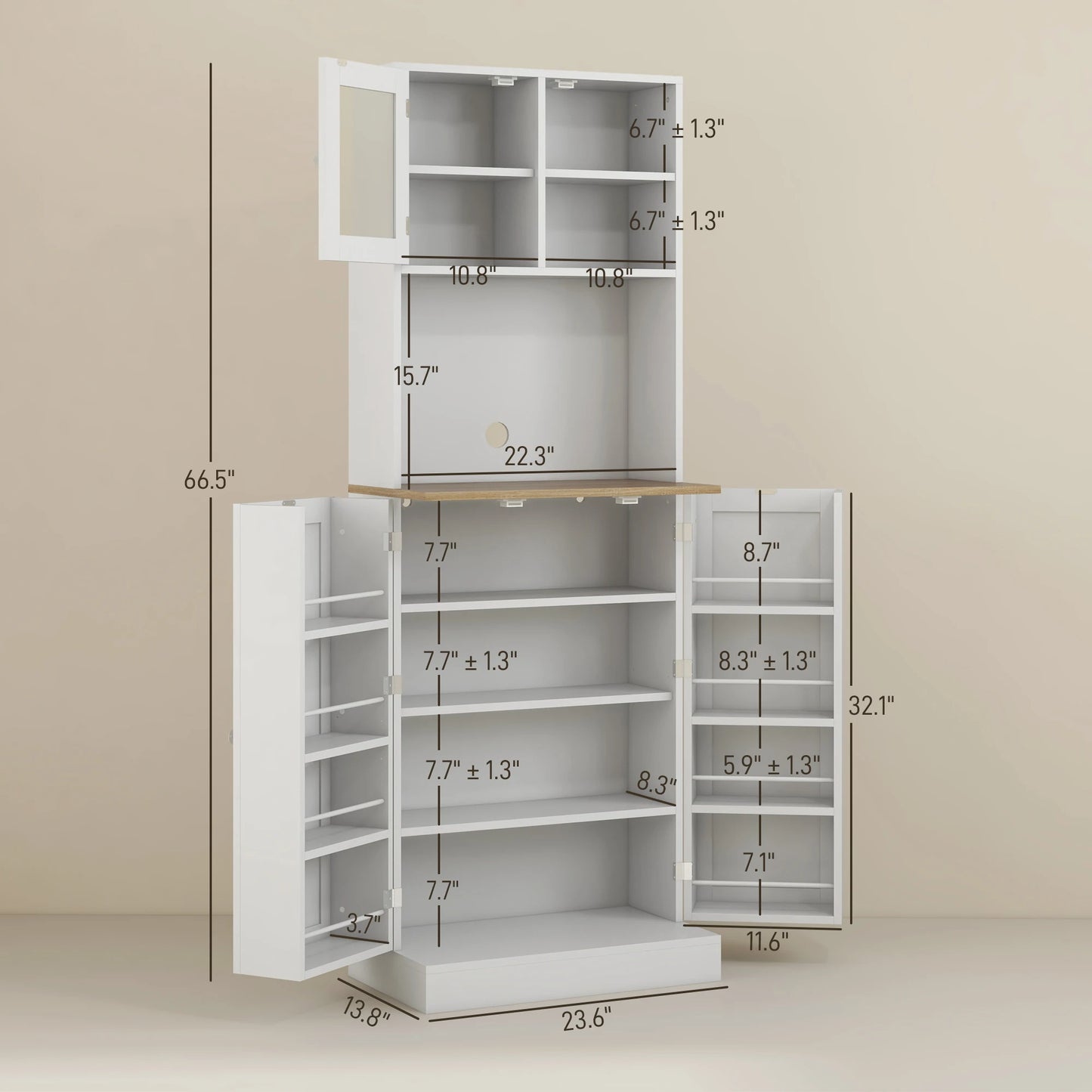 Ljustra 66.5 Inch Tall Kitchen Pantry Storage Cabinet with Microwave Stand