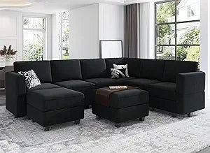 Modular Sectional Sofa Storage Seat U Shaped Couch with Ottoman