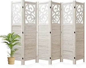 Folding Room Divider 4 Panels Wood Carved Privacy Screen Freestanding