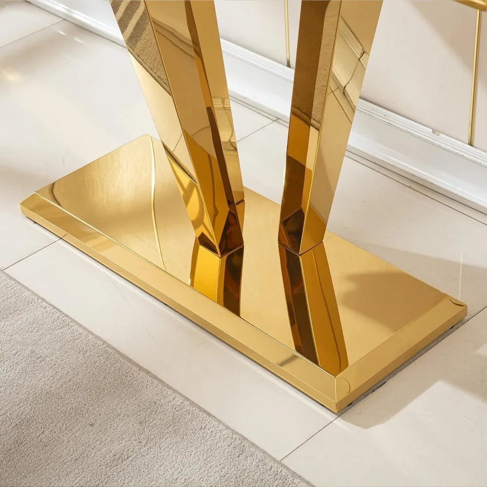 47 Inch White Marble Console Table Modern Stainless Steel D-Base