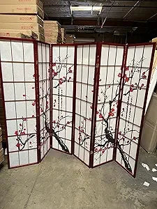 BlossomView Japanese Room Divider 6 Panel Plum Motifs Modern Privacy Screen