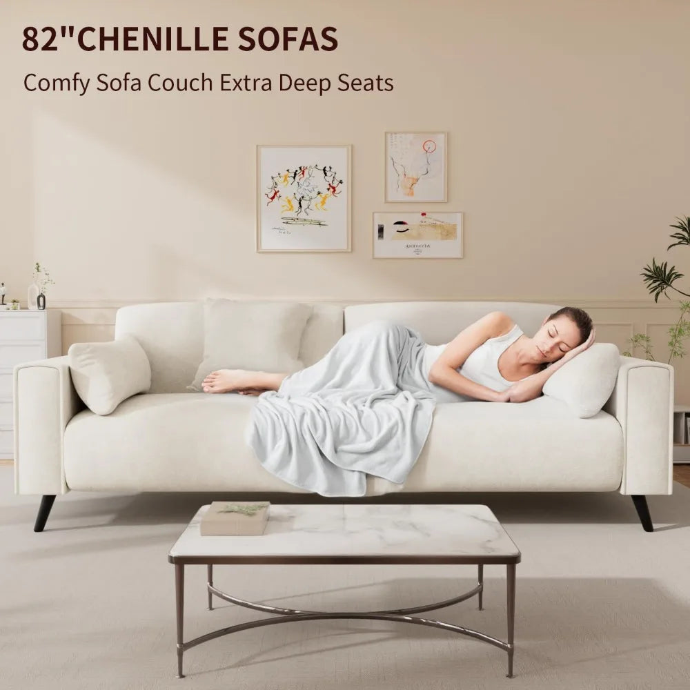 82 Inch Modern Comfy Sofa Couch Living Room 3 Seater with Pillows