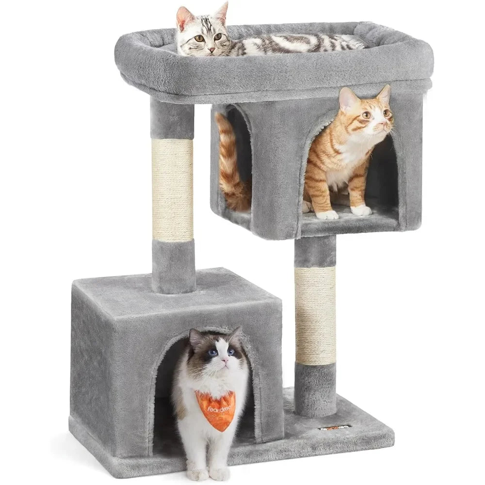 Cat Tree Tower for Large Cats 33.1 Inch with Caves and Scratching Post
