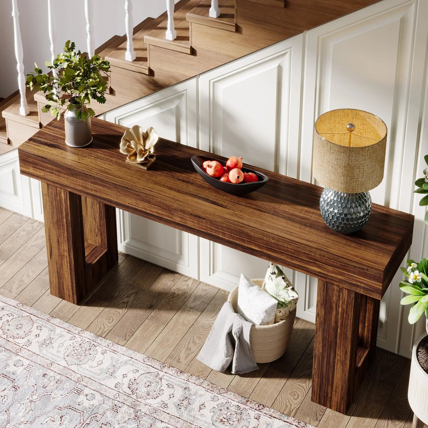 Ljustra 63 Inch Farmhouse Console Table Wooden Sofa Table Entryway Hallway