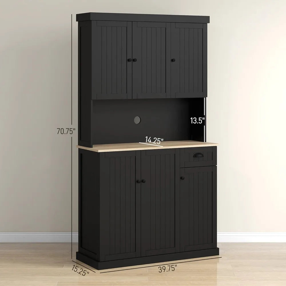 71 Inch Modern Farmhouse Buffet Hutch Kitchen Storage Cabinet