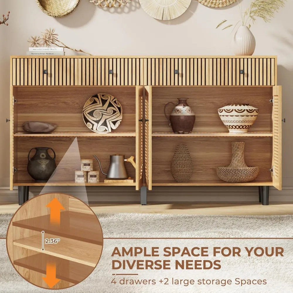 Ljustra 63 Inch Sideboard Buffet Cabinet with Storage and Rattan Doors