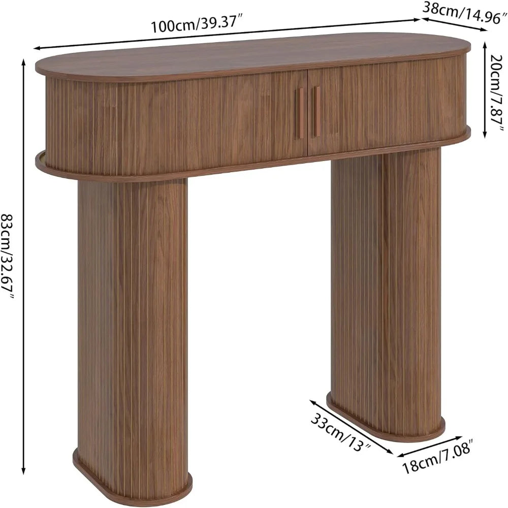 Round Mid Century Modern Console Table Narrow Entryway Sofa Table