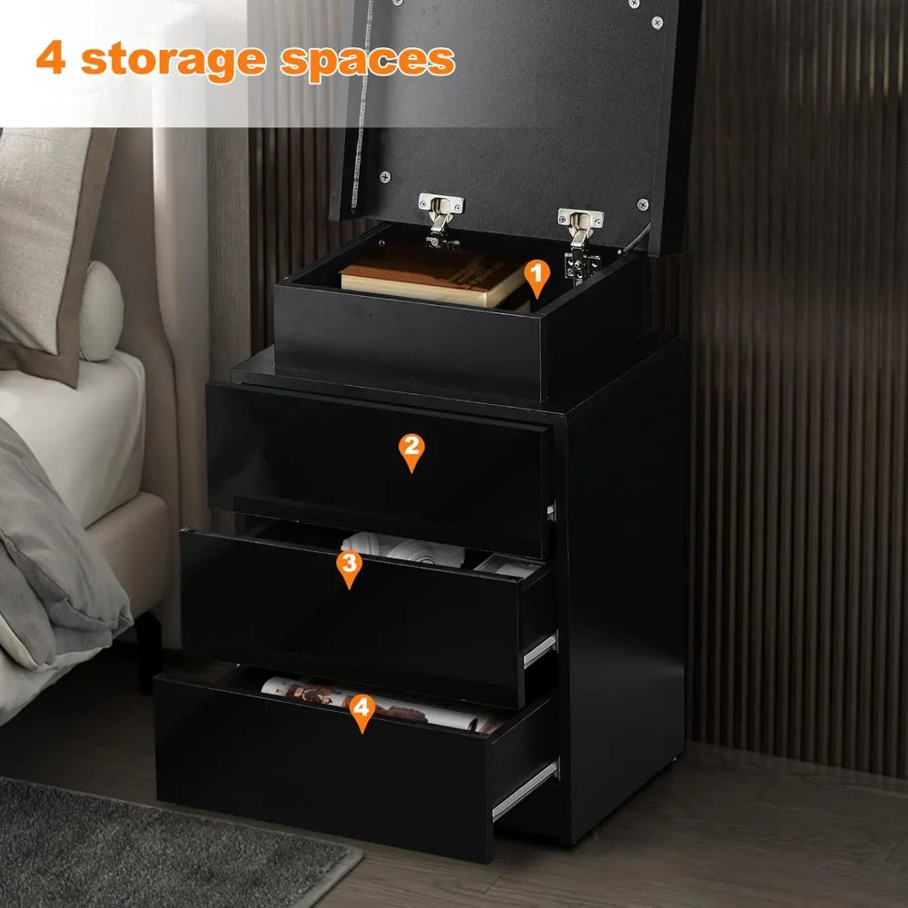Modern Nightstands Set of 2 with LED Light and 3 Drawers Storage