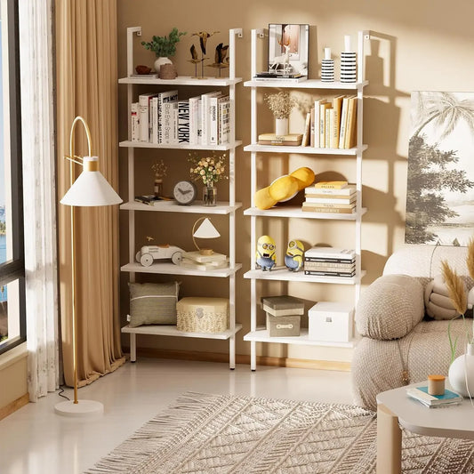 Ladder Shelf 5-Tier Wooden Bookshelf Wall-Mounted Plant Stand Utility