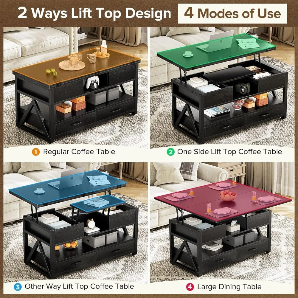 Lift Top Coffee Table Multi-Function Storage Modern Farmhouse Style