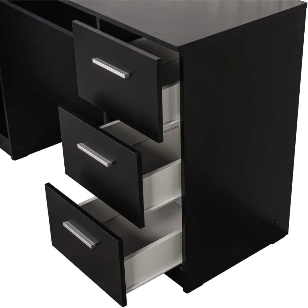 Computer Desk with Drawers and Storage Shelf Modern Home Office Workstation