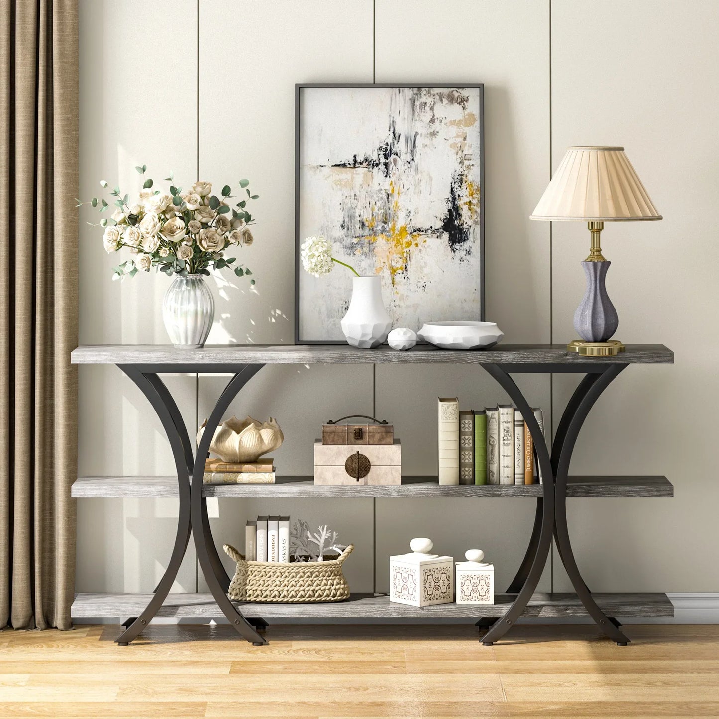Ljustra 70.8 Inch Narrow Console Table Long Entry Table with 3 Shelves