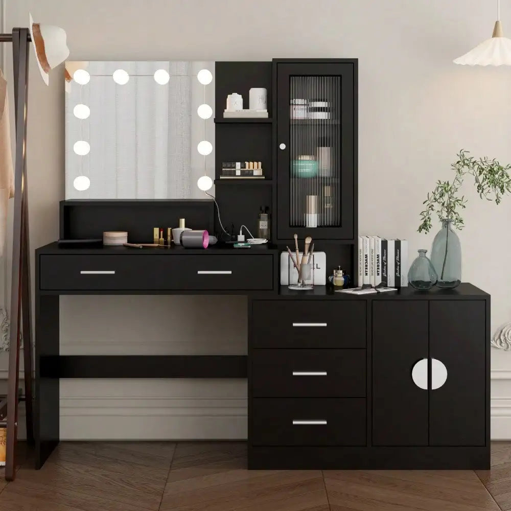 Stylish Vanity with Lighted Mirror Makeup Desk Elegant Dresser Combo