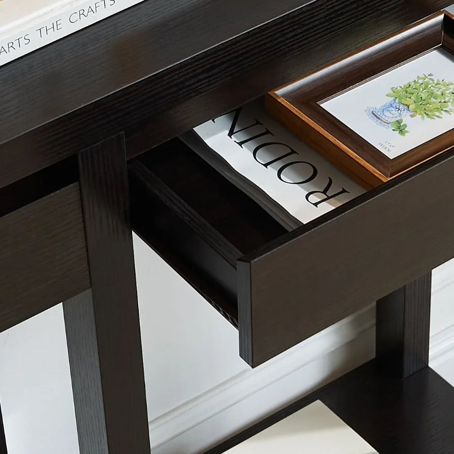 Entryway Console Table with Drawer Shelf Wooden Frame Handleless Design