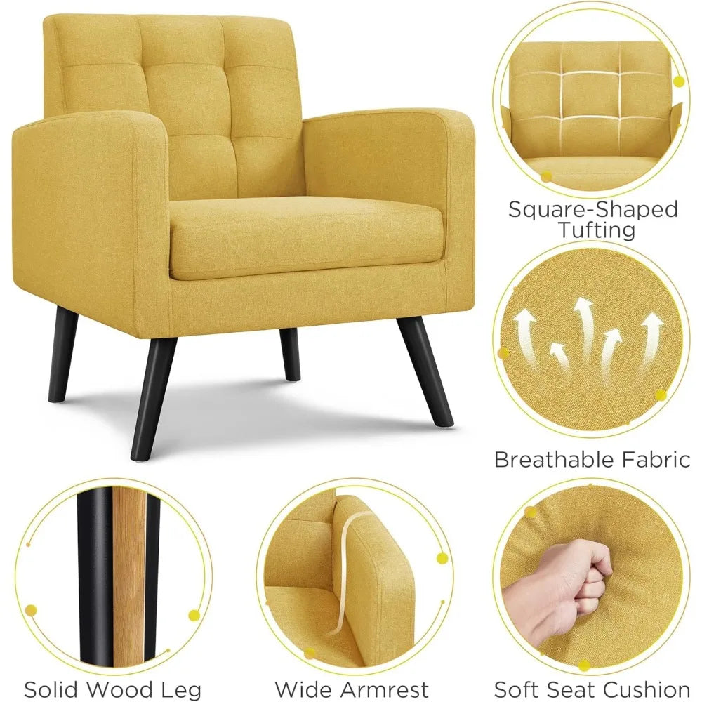 Mid-Century Accent Chairs Modern Upholstered Living Room Armchair Set of 2