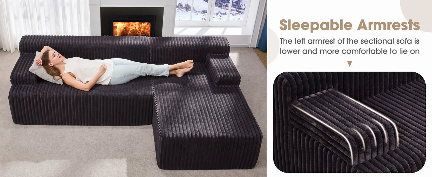 Ljustra Modular Sectional Sofa L-Shape 3 Seat Couch Memory Foam Chaise