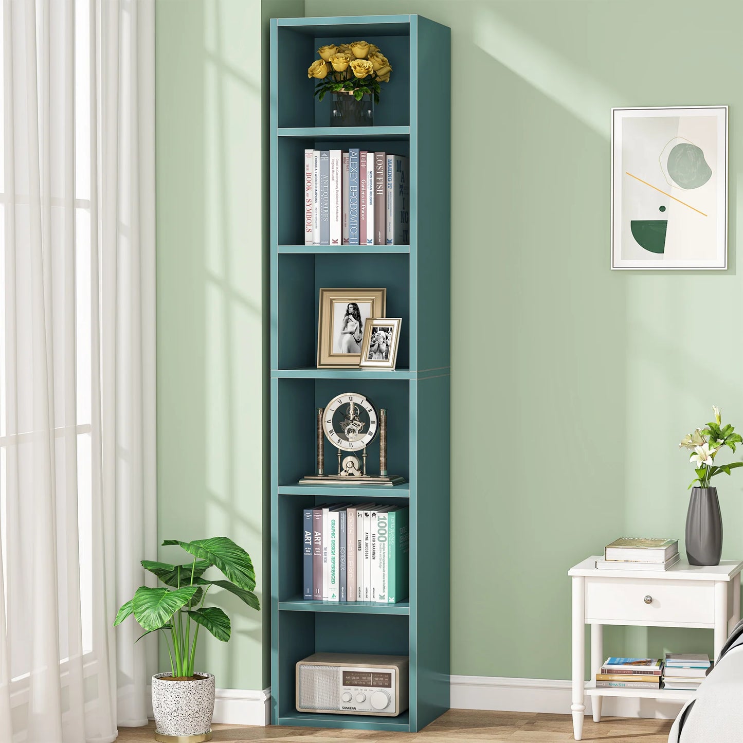 Ljustra 70.9 Inch Tall Narrow Bookcase Modern White Corner Storage Shelf