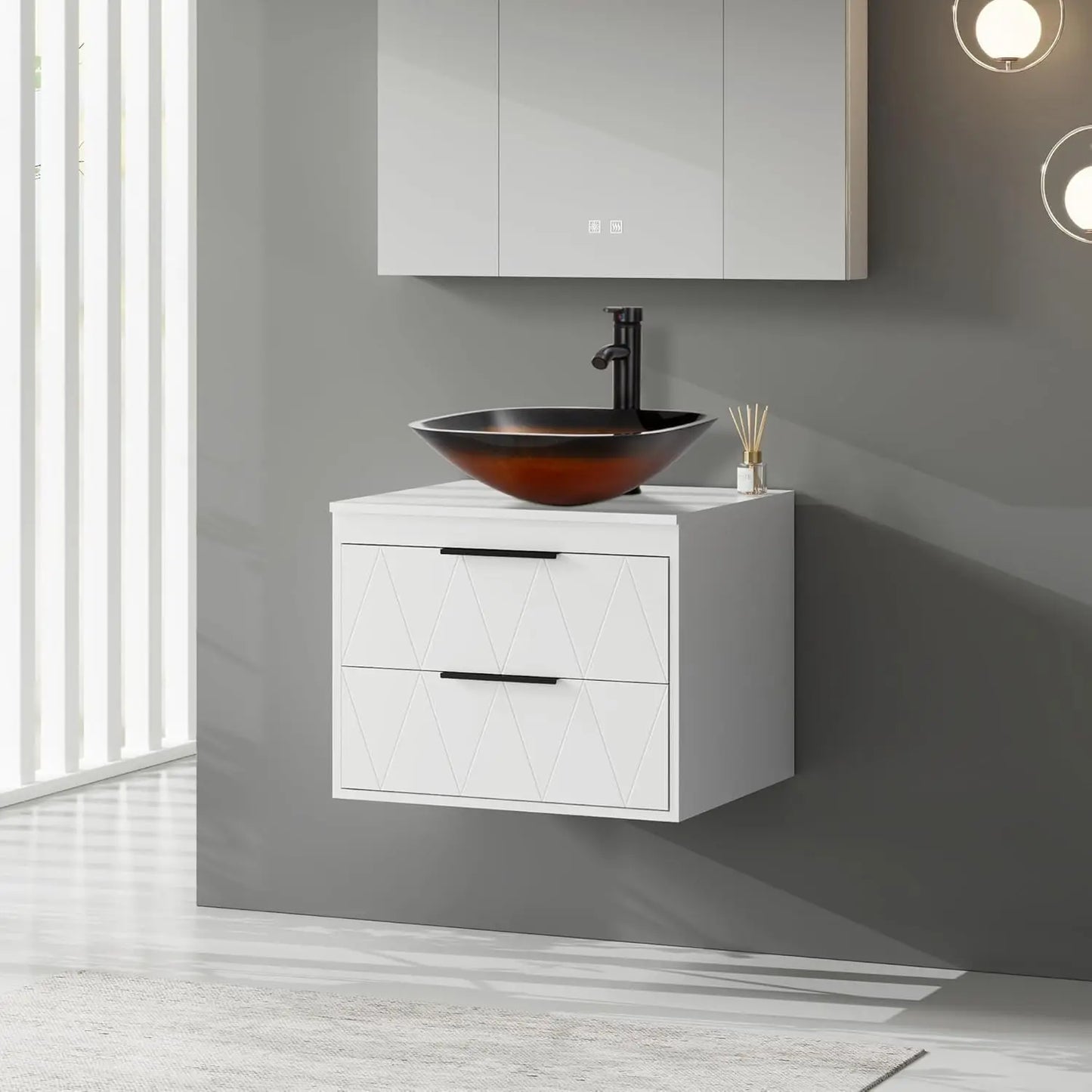 24 Inch Bathroom Vanity Wall Mounted Cabinet with Sink and Storage