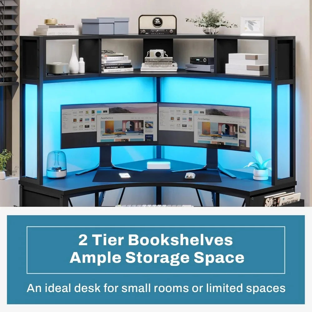 Ljustra Corner Desk with Hutch LED Lights Small Computer Desk Storage