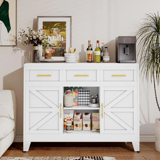 Ljustra Metal Sideboard Buffet Cabinet Coffee Bar with Storage Doors Drawers